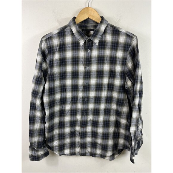 John Varvatos USA Shirt Mens Lightweight Plaid Flannel LS Button Up Large - Picture 1 of 8